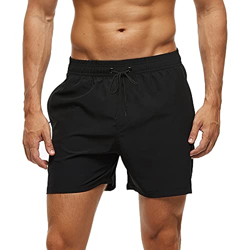 Arcweg Badehose für Herren mit Reißverschlusstasche Atmungsaktiv Wasserabweisend Badeshorts Männer Trainingsshorts Elastisch Verstellbar Mit Tunnelzug Meshfutter Schwarz XL(EU) von Arcweg