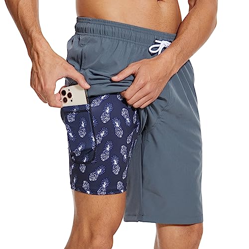 Arcweg Badehose für Herren mit Kompression Badeshorts 2 in 1 Schnelltrocknend lässige 5.5" Schwimmhose Strandshorts mit Reißverschlusstasche S - XXL M(EU) von Arcweg