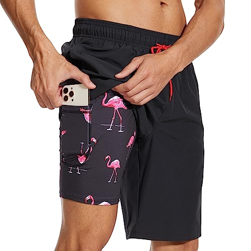 Arcweg Badehose für Herren mit Kompression Badeshorts 2 in 1 Schnelltrocknend lässige 5.5" Schwimmhose Strandshorts mit Reißverschlusstasche S - XXL M(EU) von Arcweg