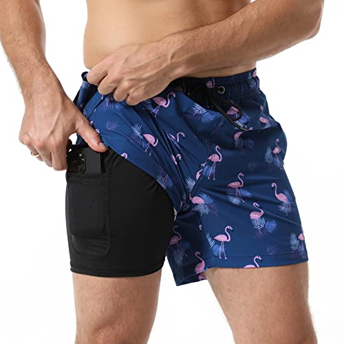 Arcweg Badehose für Herren mit Kompression Badeshorts 2 in 1 Schnelltrocknend lässige 5.5" Swim Shorts mit Reißverschlusstasche 2XL（EU） von Arcweg