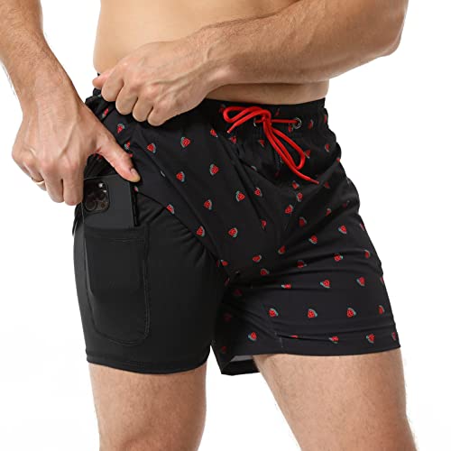 Arcweg Badehose für Herren mit Kompression Badeshorts 2 in 1 Schnelltrocknend lässige 5.5" Swim Shorts mit Reißverschlusstasche L（EU） von Arcweg