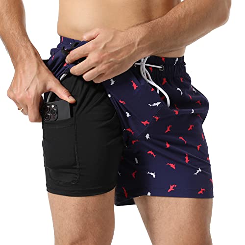 Arcweg Badehose für Herren mit Kompression Badeshorts 2 in 1 Schnelltrocknend lässige 5.5" Swim Shorts mit Reißverschlusstasche S（EU） von Arcweg