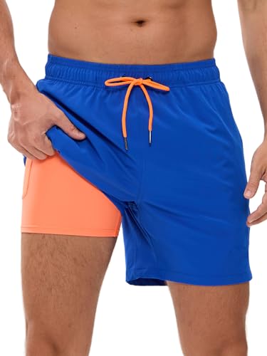 Arcweg Badehose für Herren mit Kompression Liner 2 in 1 Atmungsaktiv Badeshorts Männer Elastisch Trainingsshorts Verstellbar Tunnelzug mit Reißverschlusstaschen Neu Dunkelblau XXL (EU) von Arcweg