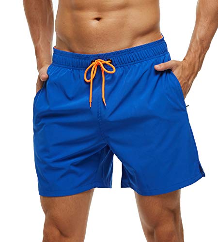 Arcweg Badehose für Herren mit Reißverschlusstasche Atmungsaktiv Wasserabweisend Badeshorts Männer Trainingsshorts Elastisch Verstellbar Mit Tunnelzug Meshfutter Blau XXL(EU) von Arcweg