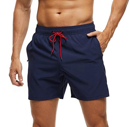 Arcweg Badehose für Herren mit Reißverschlusstasche Atmungsaktiv Wasserabweisend Badeshorts Männer Trainingsshorts Elastisch Verstellbar Mit Tunnelzug Meshfutter Dunkelblau XL(EU) von Arcweg