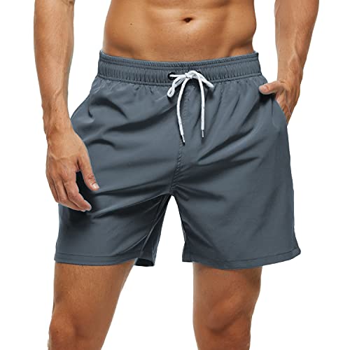 Arcweg Badehose für Herren mit Reißverschlusstasche Atmungsaktiv Wasserabweisend Badeshorts Männer Trainingsshorts Elastisch Verstellbar Mit Tunnelzug Meshfutter Grau 3XL（EU von Arcweg