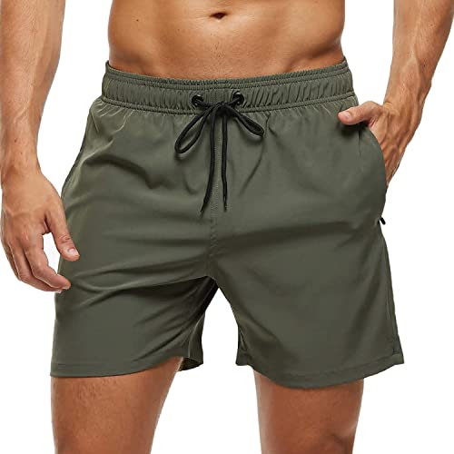 Arcweg Badehose für Herren mit Reißverschlusstasche Atmungsaktiv Wasserabweisend Badeshorts Männer Trainingsshorts Elastisch Verstellbar Mit Tunnelzug Meshfutter Grün XXL(EU) von Arcweg