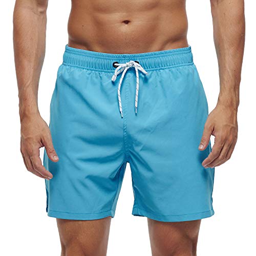 Arcweg Badehose für Herren mit Reißverschlusstasche Atmungsaktiv Wasserabweisend Badeshorts Männer Trainingsshorts Elastisch Verstellbar Mit Tunnelzug Meshfutter Hellblau XXL(EU) von Arcweg