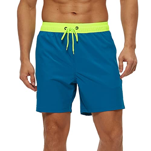Arcweg Badehose für Herren mit Reißverschlusstasche Atmungsaktiv Wasserabweisend Badeshorts Männer Trainingsshorts Elastisch Verstellbar Mit Tunnelzug Meshfutter Hellgrün/Blau XL(EU) von Arcweg