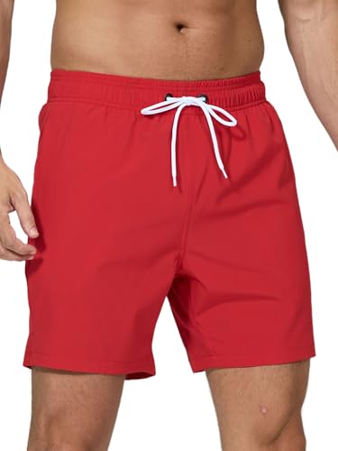 Arcweg Badehose für Herren mit Reißverschlusstasche Atmungsaktiv Wasserabweisend Badeshorts Männer Trainingsshorts Elastisch Verstellbar Mit Tunnelzug Meshfutter Rot XL(EU) von Arcweg