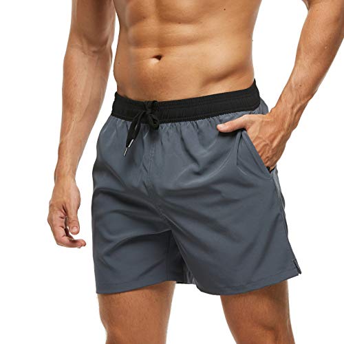 Arcweg Badehose für Herren mit Reißverschlusstasche Atmungsaktiv Wasserabweisend Badeshorts Männer Trainingsshorts Elastisch Verstellbar Mit Tunnelzug Meshfutter Schwarz/Grau XL(EU) von Arcweg