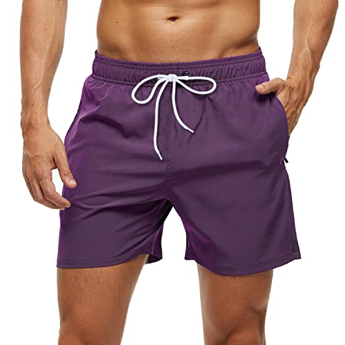 Arcweg Badehose für Herren mit Reißverschlusstasche Atmungsaktiv Wasserabweisend Badeshorts Männer Trainingsshorts Elastisch Verstellbar Mit Tunnelzug Meshfutter Lila M(EU) von Arcweg
