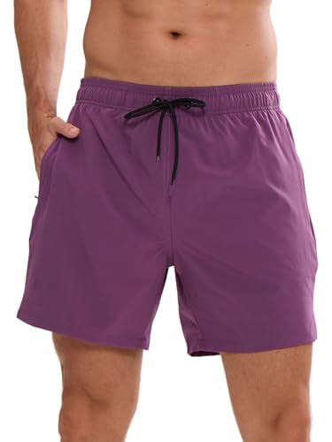 Arcweg Badehose für Herren mit Reißverschlusstasche Atmungsaktiv Wasserabweisend Badeshorts Männer Trainingsshorts Elastisch Verstellbar Mit Tunnelzug Meshfutter Lila XL(EU) von Arcweg