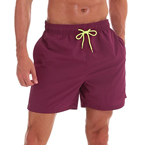 Arcweg Herren Jungen Badeshorts Kurz Badehose Vielfarbig Schnelltrocknend Beachshorts Boardshorts Strand Shorts Dunkelrot M(EU) von Arcweg