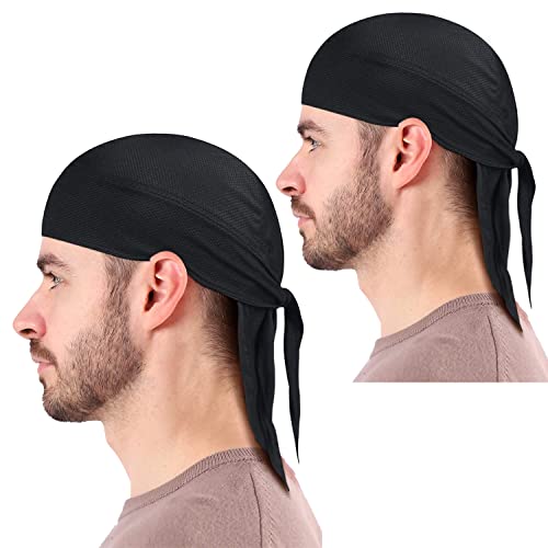 Arcweg Bandana Cap Atmungsaktiv Schnelltrocknend Kopftuch Pirat Kappe UV Schutz Bandanas Verstellbar Radsport Fahrrad Kopfbedeckung Sommermütze Sonnencap Schwarz (Schwarz+Schwarz, Einheitsgröße) von Arcweg