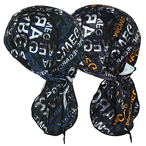 Arcweg Bandana Cap Laufmütze Atmungsaktiv Schnelltrocknend Kopftuch Pirat Kappe UV Schutz mit verstellbar Band Radsport Fahrrad Kopfbedeckung Sommermütze Schweißabsorbierend UPF 50+ (Blue+Orange) von Arcweg