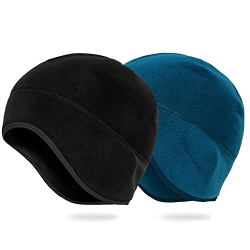 Arcweg Fahrrad Mütze Winter Helm Mütze Radmütze Unterziehmütze Herren Damen Fahrrad Mütze Thermo Fleece Radmütze Radsport-mützen Laufmütze Radfahren Laufen Skull Cap (Black+Blue, One Size) von Arcweg