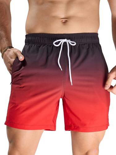 Arcweg Herren Badeshorts mit Ultralight Badehose & Schwimmhose für Männer, Schnelltrocknend & Atmungsaktiv – Perfekt für Pool, Meer, Strandurlaub und Freizeit Schwarz + Rot XXL(EU) von Arcweg