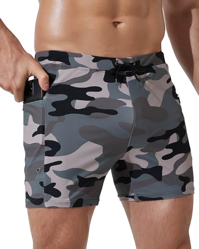 Arcweg Herren Boxer-Badehose mit Taschen Badeshorts Badepants Wassersport Männer Jungen Schwimmhose kurz eng Baden Strand Shorts Gummibund mit Taschen Tarnfarbe M（EU von Arcweg