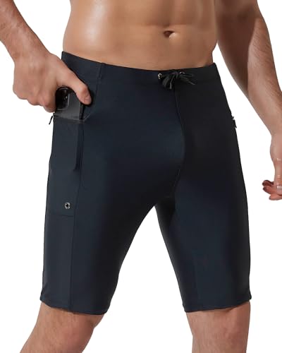 Arcweg Herren Jammers Lang Badehose Kompression Schwimmen Badeanzug Jammer für Herren & Jungen knielangen Badehose zum Schwimmen Racing Trainings Schwarz M(EU) von Arcweg