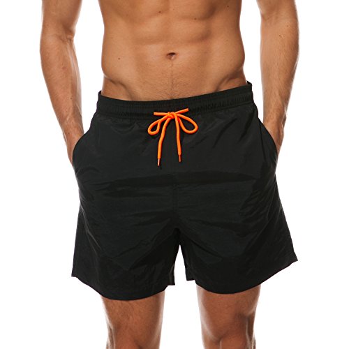 Arcweg Herren Jungen Badeshorts Kurz Badehose Vielfarbig Schnelltrocknend Beachshorts Boardshorts Strand Shorts Schwarz S(EU) von Arcweg