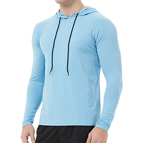 Arcweg Herren Kapuzenpullover UPF 50+ Sonnenschutz Langarmshirt Hoodie Schnelltrocknend Rashguard Sportshirt Atmungsaktiv UV Shirt Camping Wanderung Laufen Angeln Wandern Blau 3XL(EU) von Arcweg