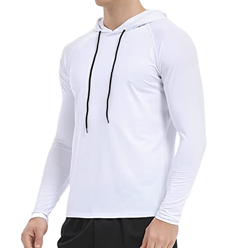 Arcweg Herren Kapuzenpullover UPF 50+ Sonnenschutz Langarmshirt Hoodie Schnelltrocknend Rashguard Sportshirt Atmungsaktiv UV Shirt Camping Wanderung Laufen Angeln Wandern Weiß XL(EU) von Arcweg