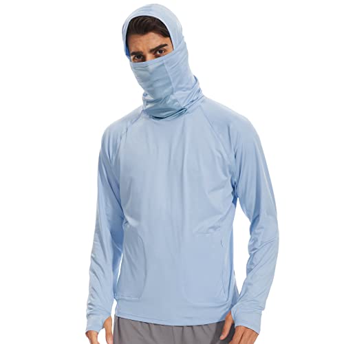 Arcweg Herren Langarmshirt UPF 50+ Sonnenschutz Kapuzenpullover Hoodie Schnelltrocknend Sportshirt UV Shirt mit Maske Schlauchschal Halswärmer Hoodie für Outdoor Blau 2XL(EU) von Arcweg