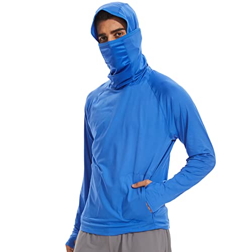 Arcweg Herren Langarmshirt UPF 50+ Sonnenschutz Kapuzenpullover Hoodie Schnelltrocknend Sportshirt UV Shirt mit Maske Schlauchschal Halswärmer Hoodie für Outdoor Marineblau M(EU) von Arcweg