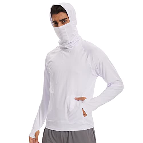 Arcweg Herren Langarmshirt UPF 50+ Sonnenschutz Kapuzenpullover Hoodie Schnelltrocknend Sportshirt UV Shirt mit Maske Schlauchschal Halswärmer Hoodie für Outdoor Weiß 3XL(EU) von Arcweg