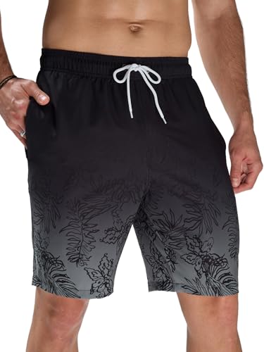 Arcweg Herren Badehose Lange Badeshorts Bedruckt Schnelltrocknend Elastischer Bund Leichte Schwimmhose Boardshorts Für Männer Strandurlaub & Freizeit Schwarz Grau S(EU) von Arcweg