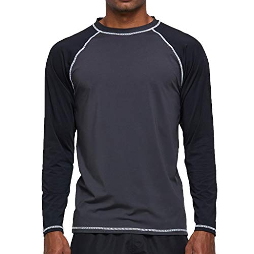 Arcweg Langarmshirt Herren Rash Guards Farbecht UV Schutz Funktionsshirt Langarm Shirt Schnelltrocknend Atmungsaktiv Wandershirt UPF 50+ Sonnenschutz Jungen Surf Angeln Wandern Grau/Schwarz EU XL von Arcweg
