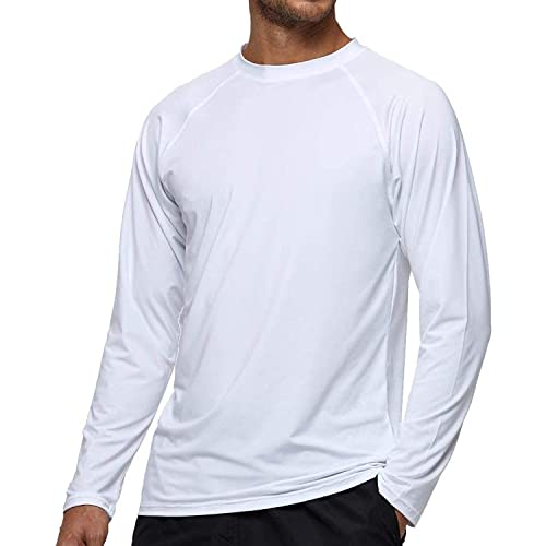 Arcweg Langarmshirt Herren Rash Guards Farbecht UV Schutz Funktionsshirt Langarm Shirt Schnelltrocknend Atmungsaktiv Wandershirt UPF 50+ Sonnenschutz Jungen Surf Laufen Angeln Wandern weiß EU 3XL von Arcweg