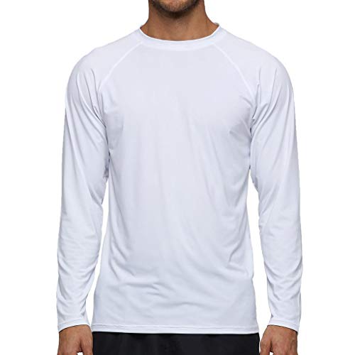 Arcweg Langarmshirt Herren Rash Guards Farbecht UV Schutz Funktionsshirt Langarm Shirt Schnelltrocknend Atmungsaktiv Wandershirt UPF 50+ Sonnenschutz Jungen Surf Laufen Angeln Wandern weiß EU 3XL von Arcweg