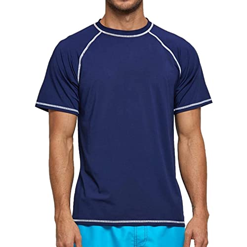 Arcweg Rashguard Herren Kurzarm Shirt UV Schutz T-Shirt Elastisch Schnelltrocknend Sun Shirt UPF 50 Tops Funktionsshirt Fitness Shirt Rash Vest zum Surf Laufen Angeln Wandern Dunkelblau EU L von Arcweg