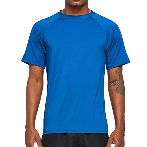 Arcweg Rashguard Herren Kurzarm Shirt UV Schutz T-Shirt Elastisch Schnelltrocknend Sun Shirt UPF 50 Tops Funktionsshirt Fitness Shirt Rash Vest zum Surf Laufen Angeln Wandern M-3XL Blau EU 3XL von Arcweg