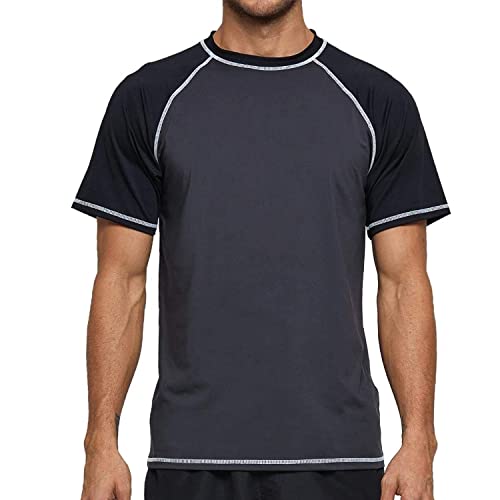 Arcweg Rashguard Herren Kurzarm Shirt UV Schutz T-Shirt Elastisch Schnelltrocknend Sun Shirt UPF 50 Tops Funktionsshirt Fitness Shirt Rash Vest zum Surf Laufen Angeln Wandern M-3XL Grau/Schwarz EU M von Arcweg