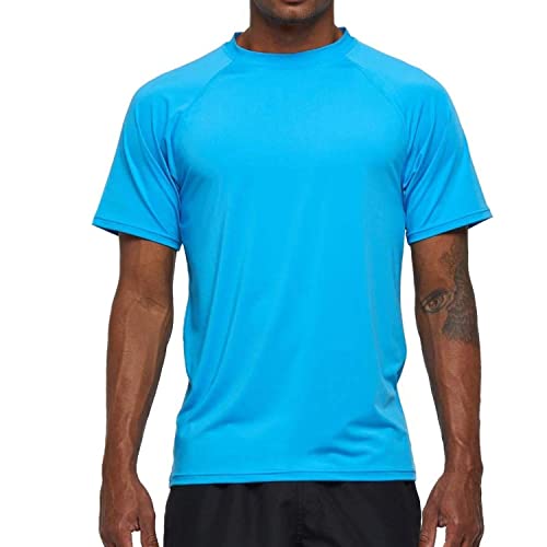 Arcweg Rashguard Herren Kurzarm Shirt UV Schutz T-Shirt Elastisch Schnelltrocknend Sun Shirt UPF 50 Tops Funktionsshirt Fitness Shirt Rash Vest zum Surf Laufen Angeln Wandern M-3XL Himmelblau EU M von Arcweg