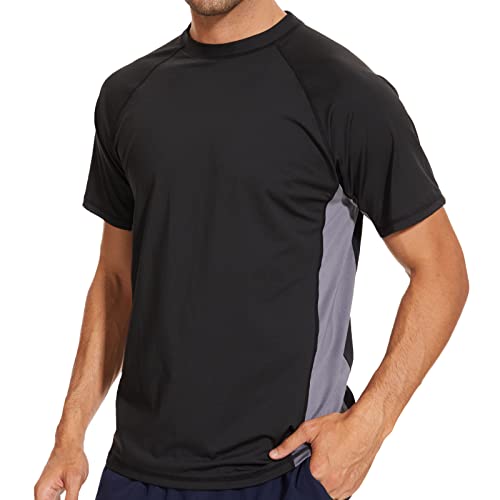 Arcweg Rashguard Herren Kurzarm Shirt UV Schutz T-Shirt Elastisch Schnelltrocknend Sun Shirt UPF 50 Tops Funktionsshirt Fitness Shirt Rash Vest zum Surf Laufen Angeln Wandern Schwarz/Grau 3XL(EU) von Arcweg