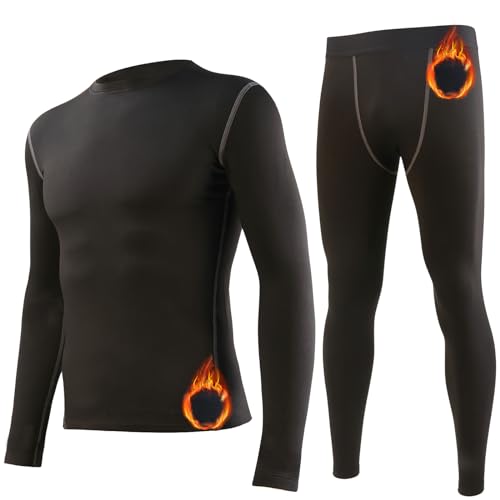 Arcweg Thermounterwäsche Herren Funktionsunterwäsche Thermo Winter Skiunterwäsche Elastisch Atmungsaktiv Thermowäsche Set Base Layer Sport Unterwäsche Lang Thermounterhemd Schwarz M(EU) von Arcweg