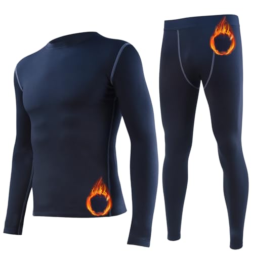 Arcweg Thermounterwäsche Herren Funktionsunterwäsche Thermo Winter Skiunterwäsche Elastisch Atmungsaktiv Thermowäsche Set Sport Unterwäsche Lang Base Layer Set Blau XL(EU) von Arcweg