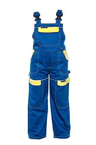 Ard-KG KINDERLATZHOSE IN BLAU GELB Mädchenhose Jungenhose Jungen Gartenhose Freizeithose Latzhose Kinder Anzug Overalls Arbeitshose Kinderhose Hose Lätzchen und Klammer Unisex (128 cm) von Ard-KG