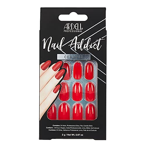 ARDELL Nail Addict – Cherry Red | 24 künstliche Nägel in Rot mit Kleber & Feile für schöne Fingernägel zum Aufkleben | Press On Nails - Klebenagel Set mit langen Tips von Ardell