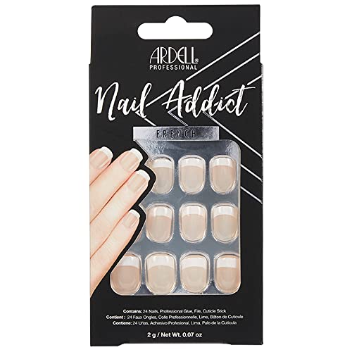 ARDELL Nail Addict – Classic French | 24 künstliche Nägel mit Kleber & Feile für schöne Fingernägel zum Aufkleben | Press On Nails, Klebenagel Set mit kurzen Tips, Fake Nails von Ardell