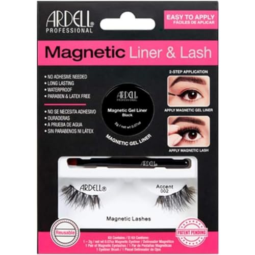 ARDELL Professional Magnetic Liner & Lash - Accent 002, magnetische Wimpern aus Echthaar, magnetischer Gel-Eyeliner und Pinsel-Applikator, black, schwarz, wiederverwendbar von Ardell