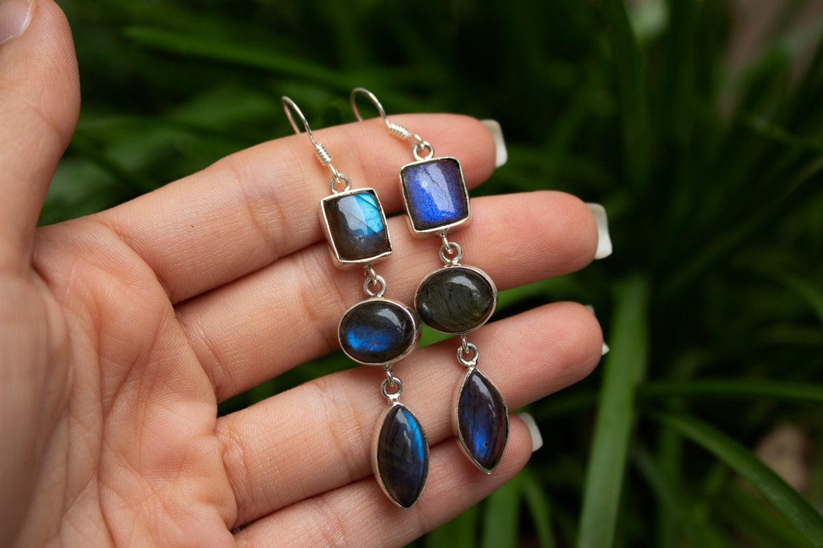 Labradorit Ohrringe Handmade Blue Flash Sterling Silber Schmuck Blauen Edelstein Labradorit Ohrringe Handmade Blue Flash Sterling Silber Schmuck Blauen Edelstein von ArdentDesigns1