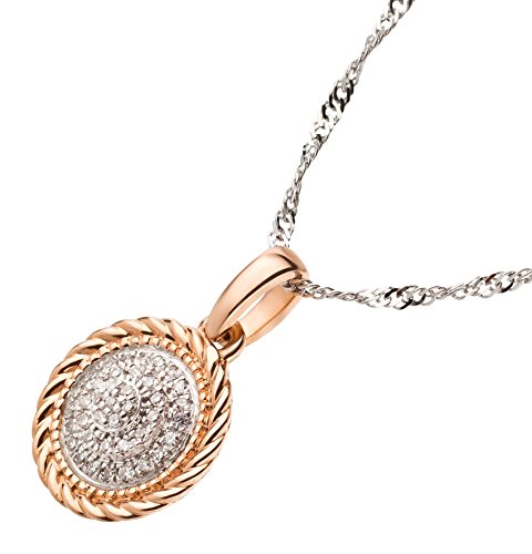 Ardeo Aurum Damen Anhänger mit Kette Collier aus 375 Gold bicolor Weißgold Rosegold mit 0,05 ct Diamant Brillant Singapurkette Halskette von Ardeo Aurum