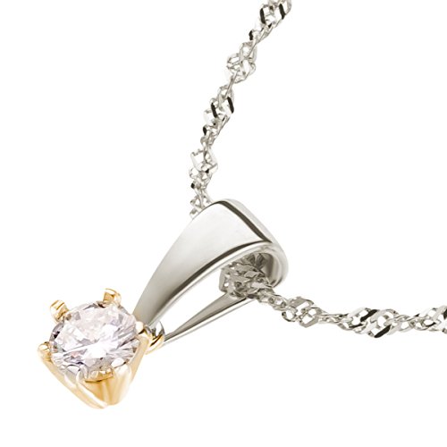 Ardeo Aurum Damen Anhänger mit Kette Collier aus 585 Gold bicolor Gelbgold Weißgold mit 0,15 ct Diamant Brillant Solitär Singapurkette Halskette von Ardeo Aurum