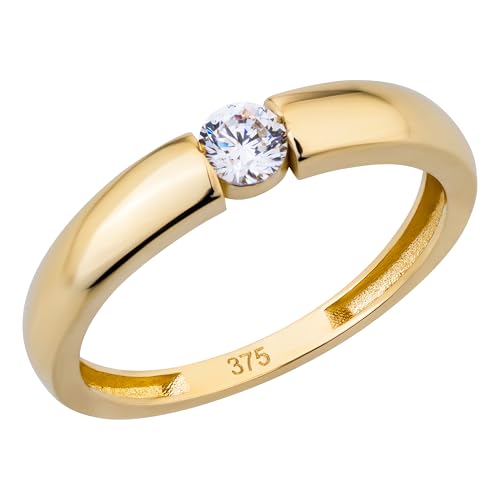 Ardeo Aurum Damen Goldring aus 375 Gold mit Zirkonia Stein Solitär Spannfassung Verlobungsring Gelbgold Größe 54 von Ardeo Aurum