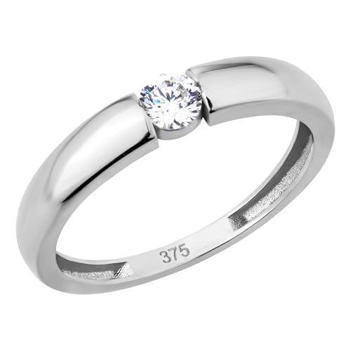 Ardeo Aurum Damen Goldring aus 375 Gold mit Zirkonia Stein Solitär Spannfassung Verlobungsring Weißgold Größe 50 von Ardeo Aurum